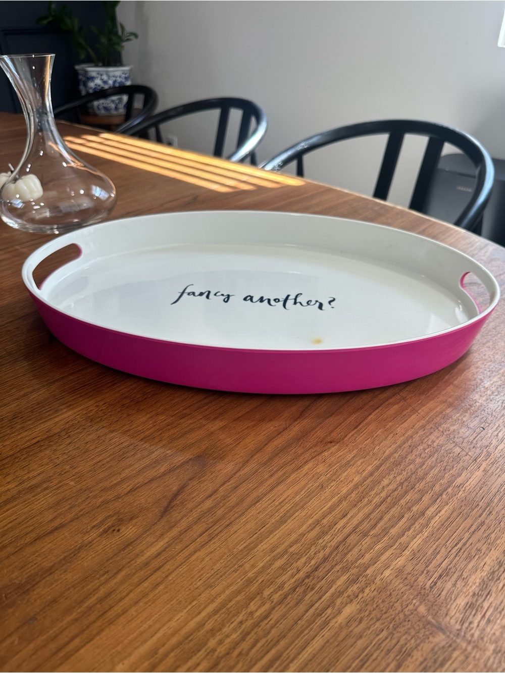 kate spade White and Hot Pink Oval Serving Tray